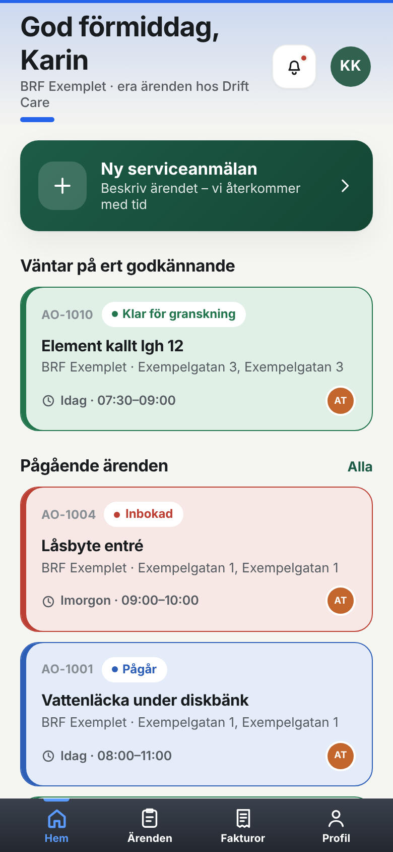 Drift Care kundportal – era ärenden